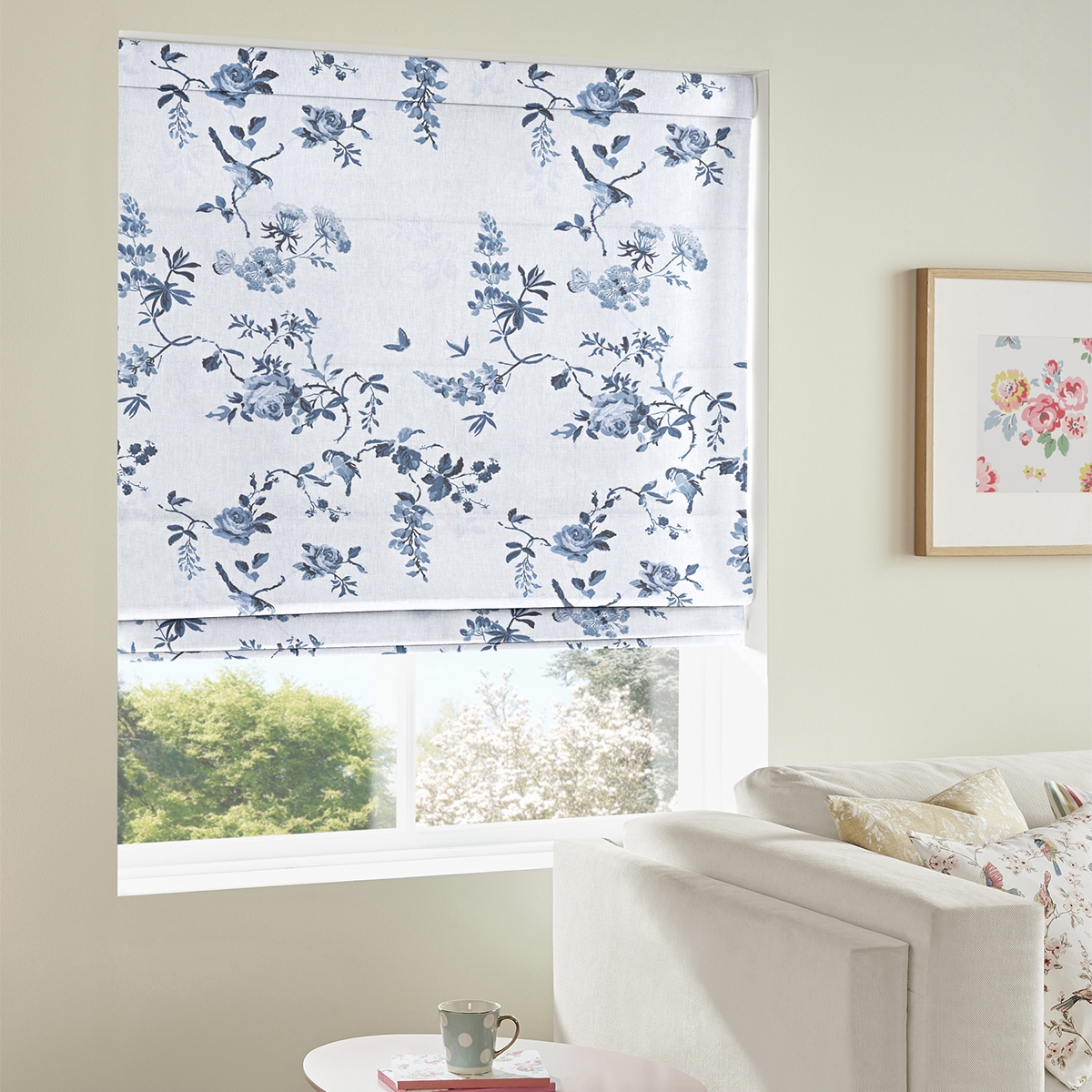 Product photograph of Cath Kidston Birds And Roses Blue Roman Blind from Choice Furniture Superstore.